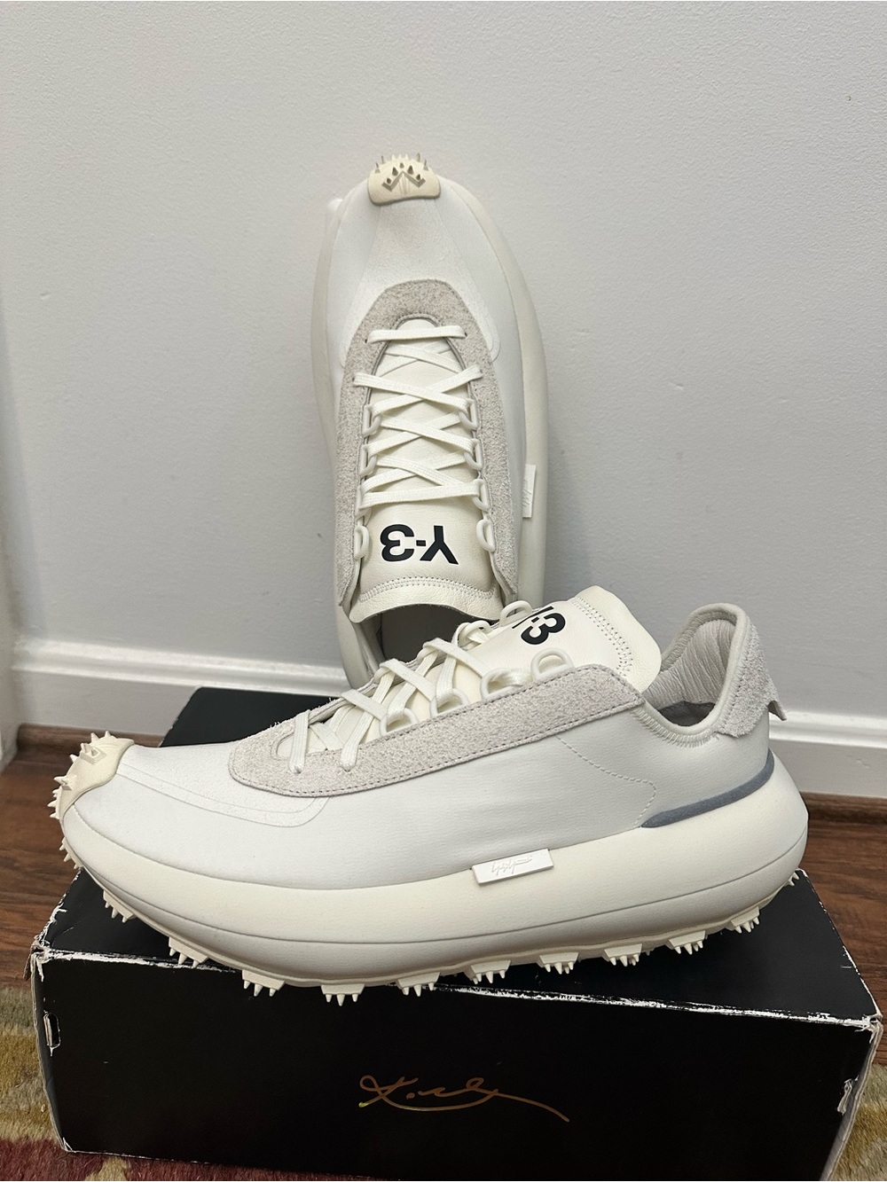 adidas Y-3 Men’s Cream White Low-Top Sneakers with Spiked Sole